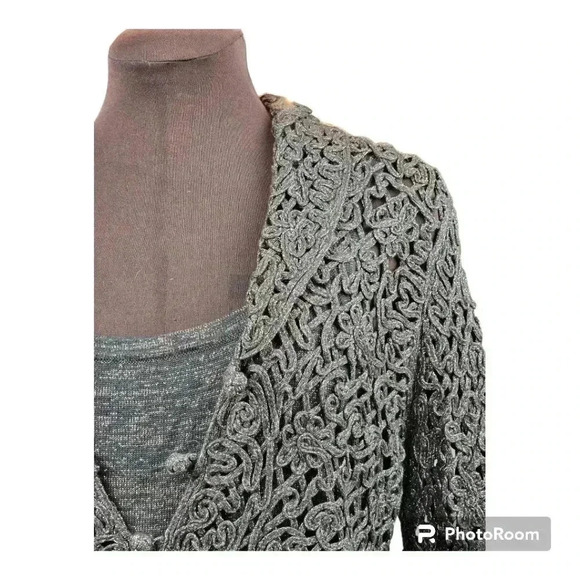 NWT Ellen Tracy Soutache Knit Cardigan and Tank Set Bronze and Gold Petite Med - Picture 5 of 16